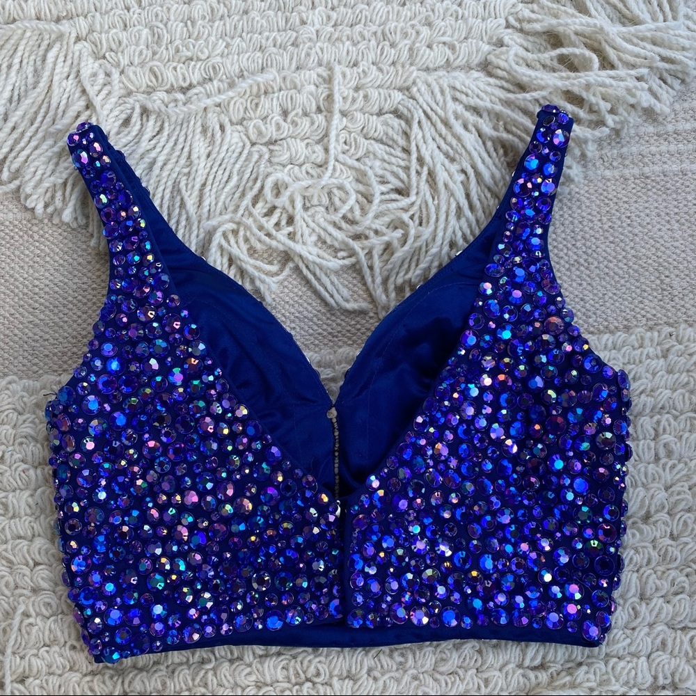 SHERRI HILL blue embellished two-piece formal dress crop top with maxi skirt 4 - Picture 6 of 16